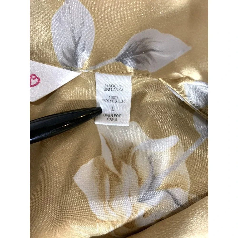 Victoria's Secret Satin NightShirt Womens Large Gold Rose Floral Sleep Nightgown